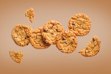 Homemade almond cookies. Beautiful brown color cookies on a beige background. A slightly abstract...