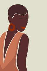 Artistic, minimalistic, abstract portrait of a man or woman with a bald head. Fashion modern Template, greeting card, silhouette, background poster with man wall art print. Vector graphics.