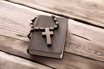 wooden cross on Bible