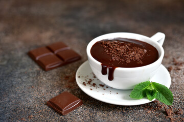 Delicious hot chocolate with mint.