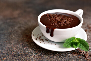 Delicious hot chocolate with mint.