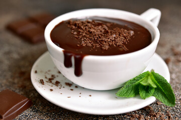 Delicious hot chocolate with mint.