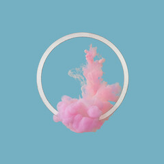abstract pastel coral pink color paint with bright blue background. fluid creative concept...