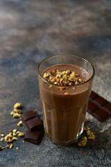 Delicious chocolate smoothie with granola.