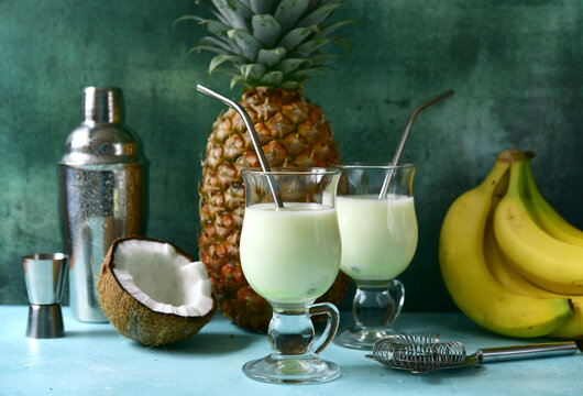 Summer coconut and pineapple cocktail pina colada.