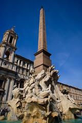 Fototapeta na wymiar Fontana dei Quattro Fiumi (Fountain of the Four Rivers) at Piazza Navona in Rome, Italy