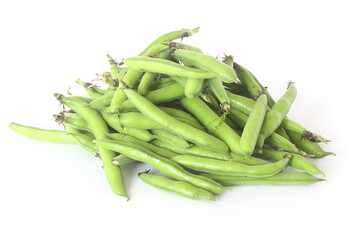 Broad beans pods isolated on white background