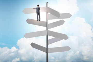 Businessman at the crossroads choosing strategy
