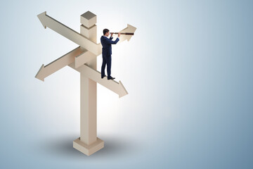 Businessman at the crossroads choosing strategy