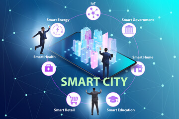 Businessman in smart city modern concept