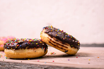 Raspberry Chocolate Donuts with Colorful Sprinkles