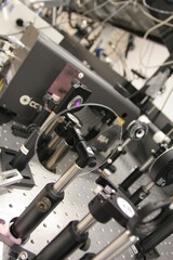 Fototapeta na wymiar Research laboratory with special equipment for the research of laser beams and optical experiments