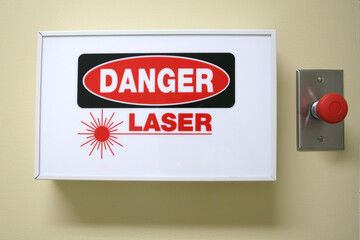 Danger sign in a laser research laboratory