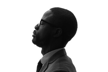 目を閉じる黒人男性　シルエット