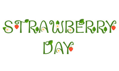 Fototapeta premium Vector decorative font with berries, flowers, leaves. To greet Strawberry Day on May 27th.
