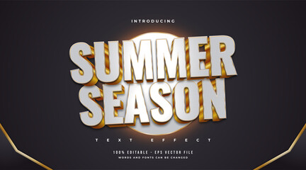Summer Season Text in White and Gold with Embossed Effect. Editable Text Style Effect