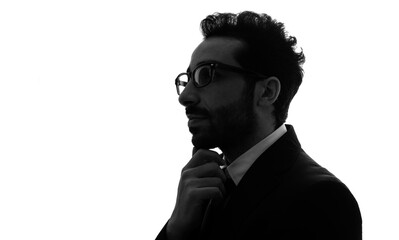 考える外国人ビジネスマンの横顔　シルエット