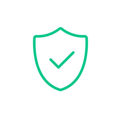 Shield and check mark icon. Security, safety, quality, protection concepts. Shield and green tick. Vector line icon