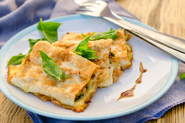 cottage cheese with spinach fried in pita bread