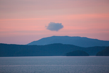 Scenic landscape view of island during sunset