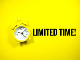 Text LIMITED TIME with alarm clock on yellow background.