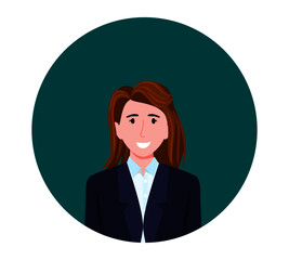 Young happy businesswoman character avatar wearing beautiful outfit with cheerful expression isolated