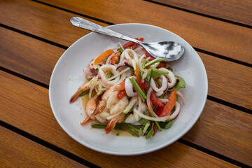 spicy squid salad hot and sour, thai food
