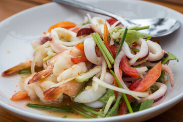 spicy squid salad hot and sour, thai food