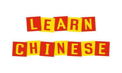 learn chinese text in disordered squares painted in china flag colors