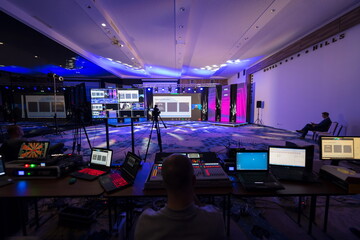 Live internet streaming of business conference meeting,online webinar or seminar via social network...