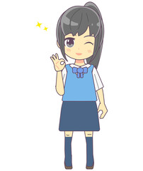 ウインクをしている笑顔のOL風の女性のイラスト素材
