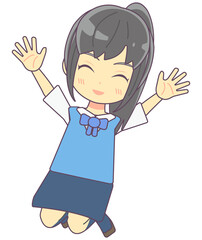 ジャンプして喜ぶOL風女性のイラスト素材