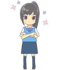 怒っている表情のOL風女性のイラスト素材