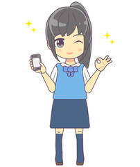 スマートフォンを持つOL風女性のイラスト素材