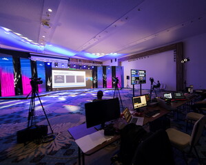 Live internet streaming of business conference meeting,online webinar or seminar via social network...