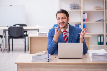 Young attractive employee working in the office