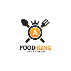 Initial letter A King food Logo Design Template. Illustration vector graphic. Design concept fork,spoon and crown With letter symbol. Perfect for  cafe, restaurant, cooking business