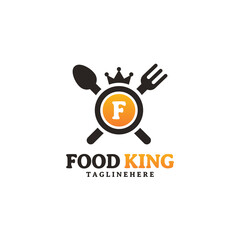 Initial letter F King food Logo Design Template. Illustration vector graphic. Design concept fork,spoon and crown With letter symbol. Perfect for  cafe, restaurant, cooking business