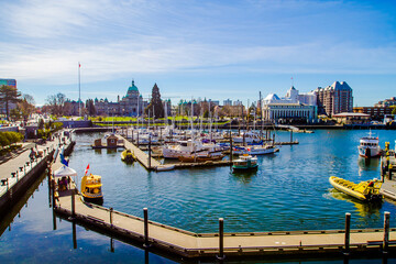 View of Victoria Inner Harbour and British Columbia Provincial Parliament Building,March 2016:...
