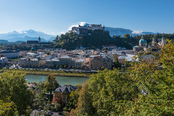 Fototapeta na wymiar Beautiful view of Salzburg and Festung Hohensalzburg (Salzburg Fortress) - Salzburg, Austria