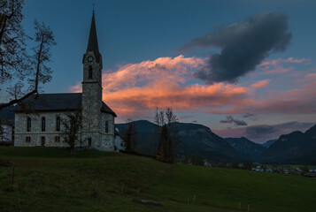 Fototapeta premium Beautiful view of Gosau village by the sunset - Gosau, Austria