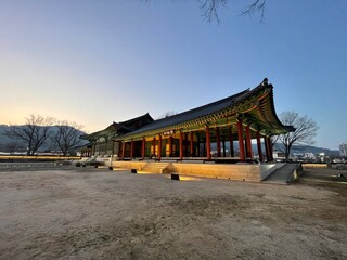 Beautiful korean traditional house at sunset