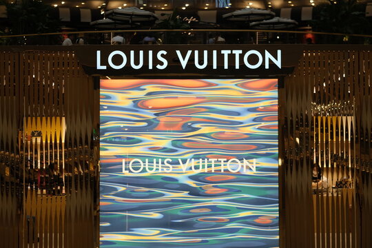 Shanghai.China-May 2021:  front of LOUIS VUITTON store advertisement. A French fashion brand and luxury retail company