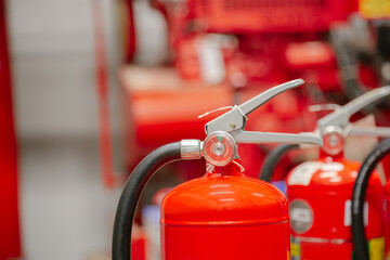 Inspection Fire extinguisher and fire hose,Ready to use in the event of a fire.Safety first concept.