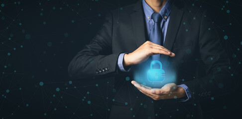 CYBER SECURITY Businessman technology Antivirus Alert Protection Security and Cyber Security Firewall Cybersecurity and information technology.