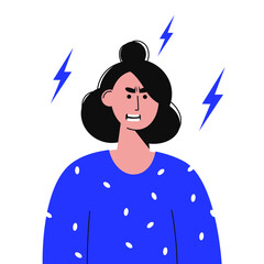 Flat cartoon style vector illustration of angry girl.