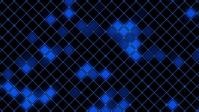 Blue neon signals are running along the digonal of a black screen, drawn into squares.