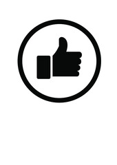 THUMB UP ICON, LIKE ICON, BLACK WITH CIRCULAR FRAME. VECTOR GRAPHIC RESOURCES