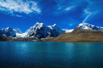 Gurudongmar Lake, Sikkim, India and it's way from Lachen, North Sikkim. A holy lake never fully...