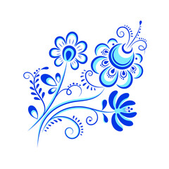 Vector illustration of a Russian ornament. Flowers of the Gzhel painting. EPS 8